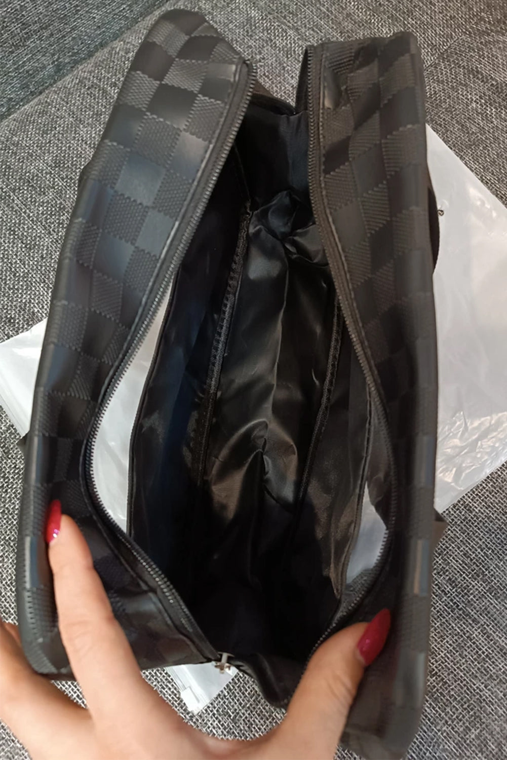 Black white Stylish Checkered PVC Clear Cosmetic Bag