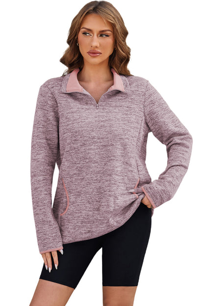 Pink Quarter Zip Pullover Sweatshirt