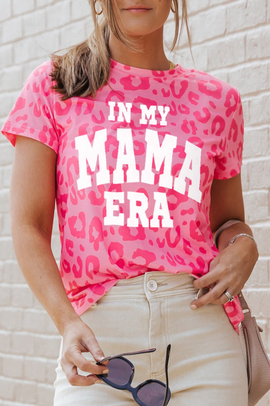 Pink Leopard IN MY MAMA ERA Slogan Graphic Tee