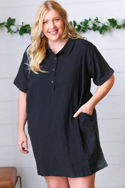 Black Plus Size Buttoned Shirt Dress