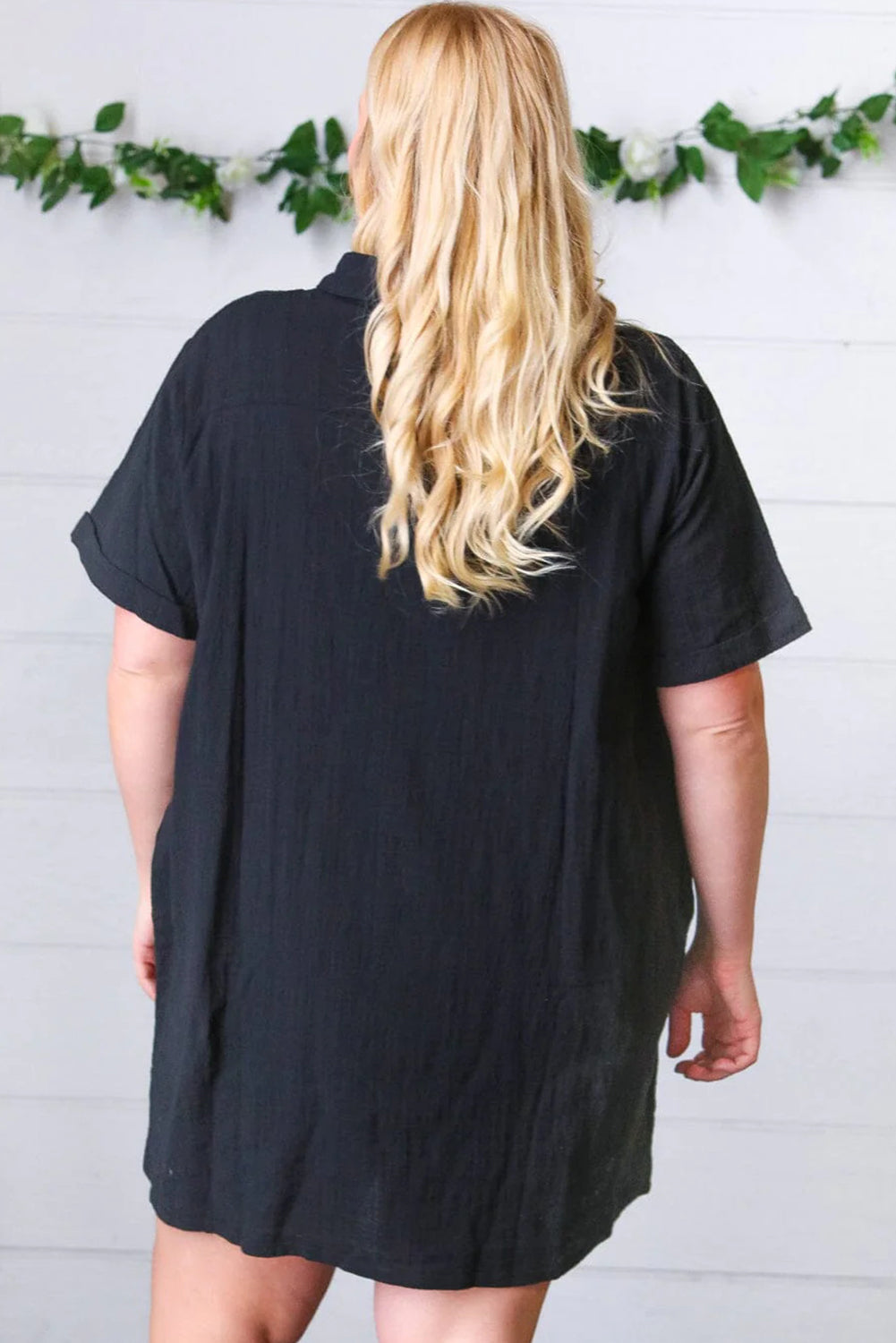 Black Button-Up Shirt Dress (Plus Size)Black Plus Size Buttoned Shirt Dress