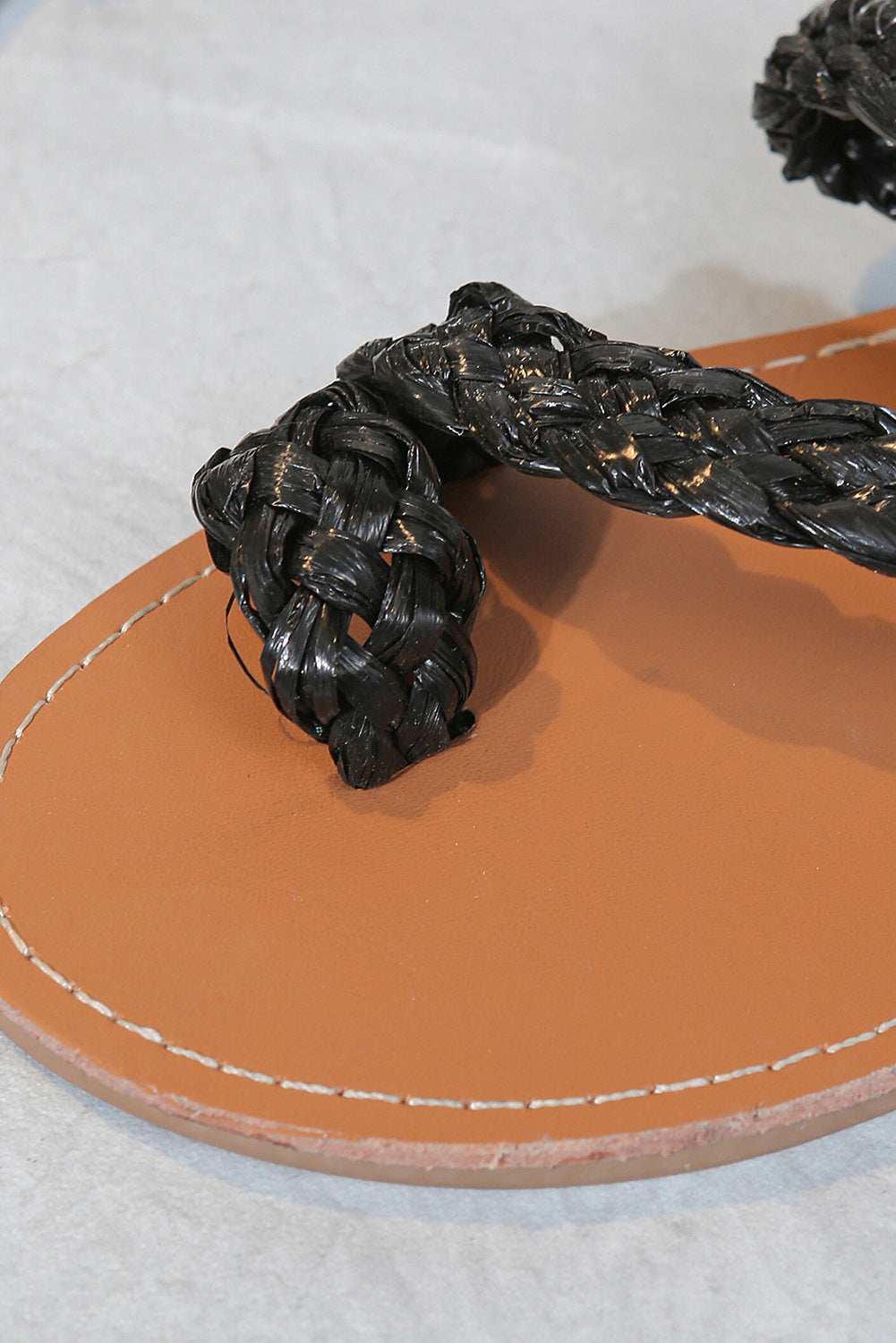 Black Woven Strap Toe Ring Flat Slippers
