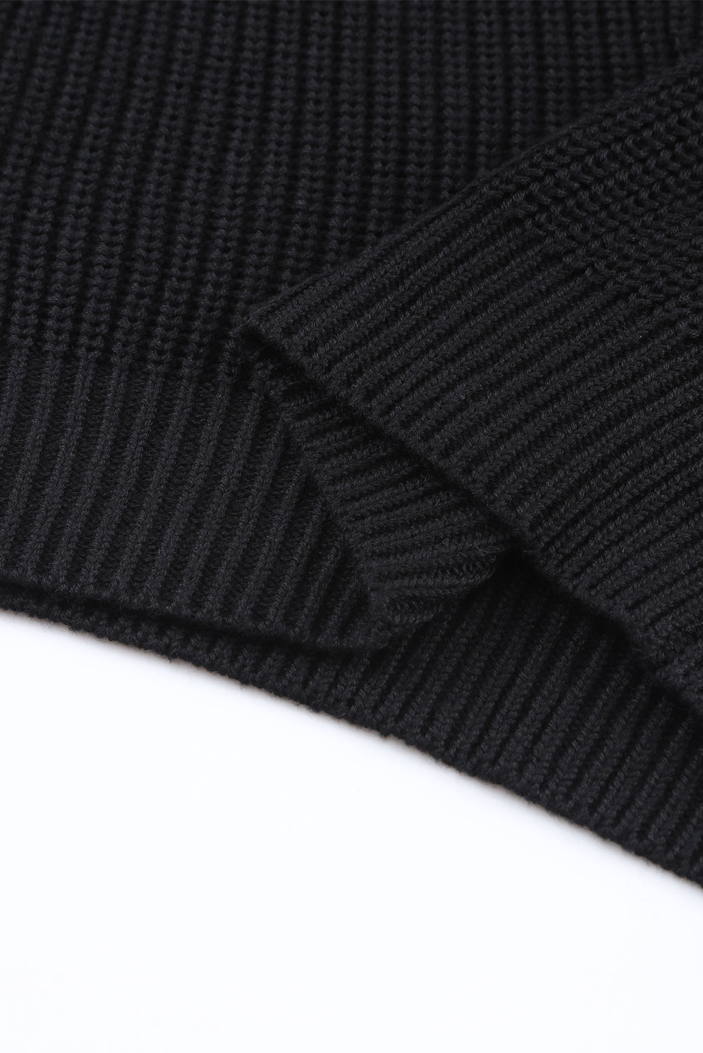 Beige Basic Ribbed Knit V Neck Sweater