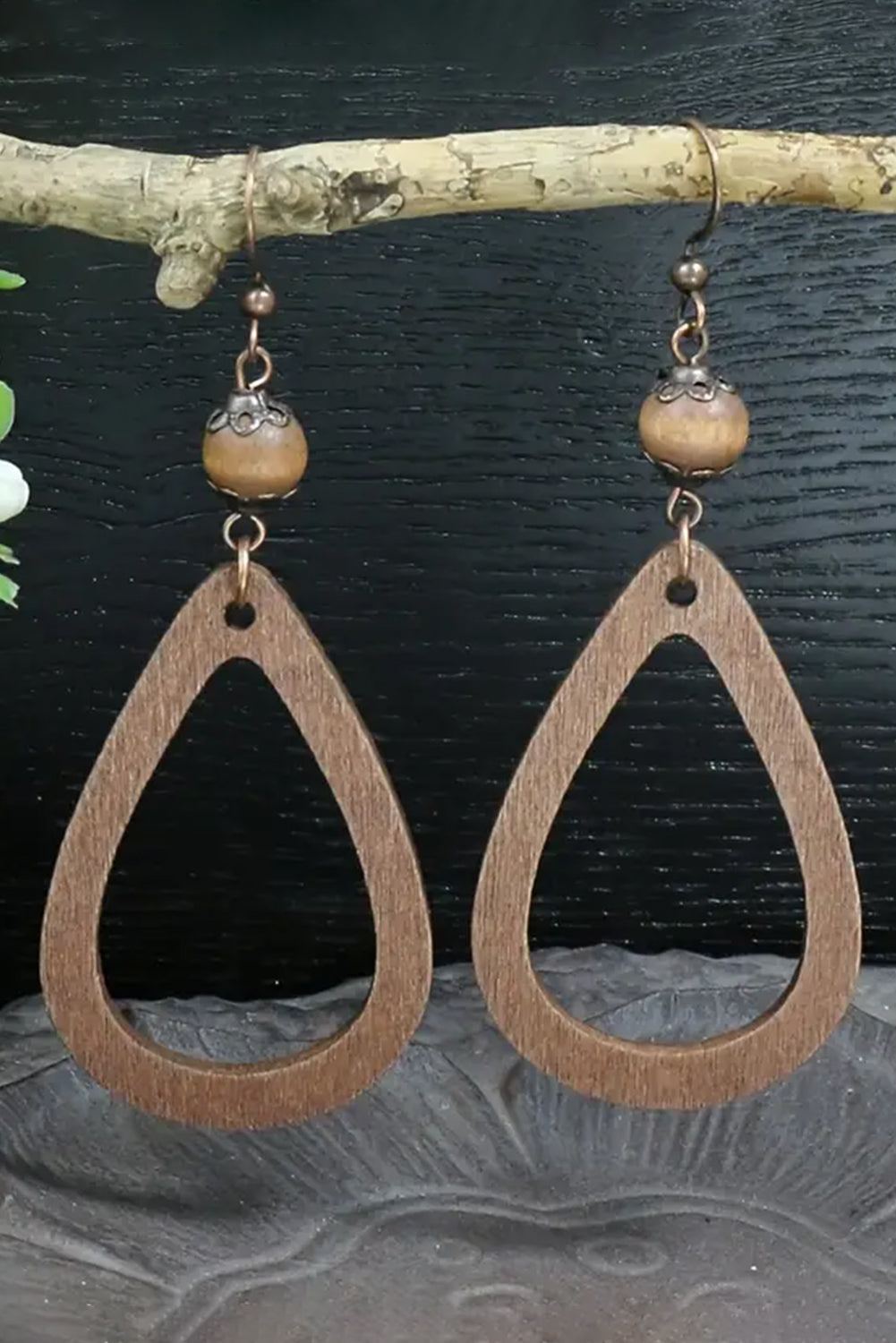 Chestnut Vintage Wooden Water Drop Shape Earrings