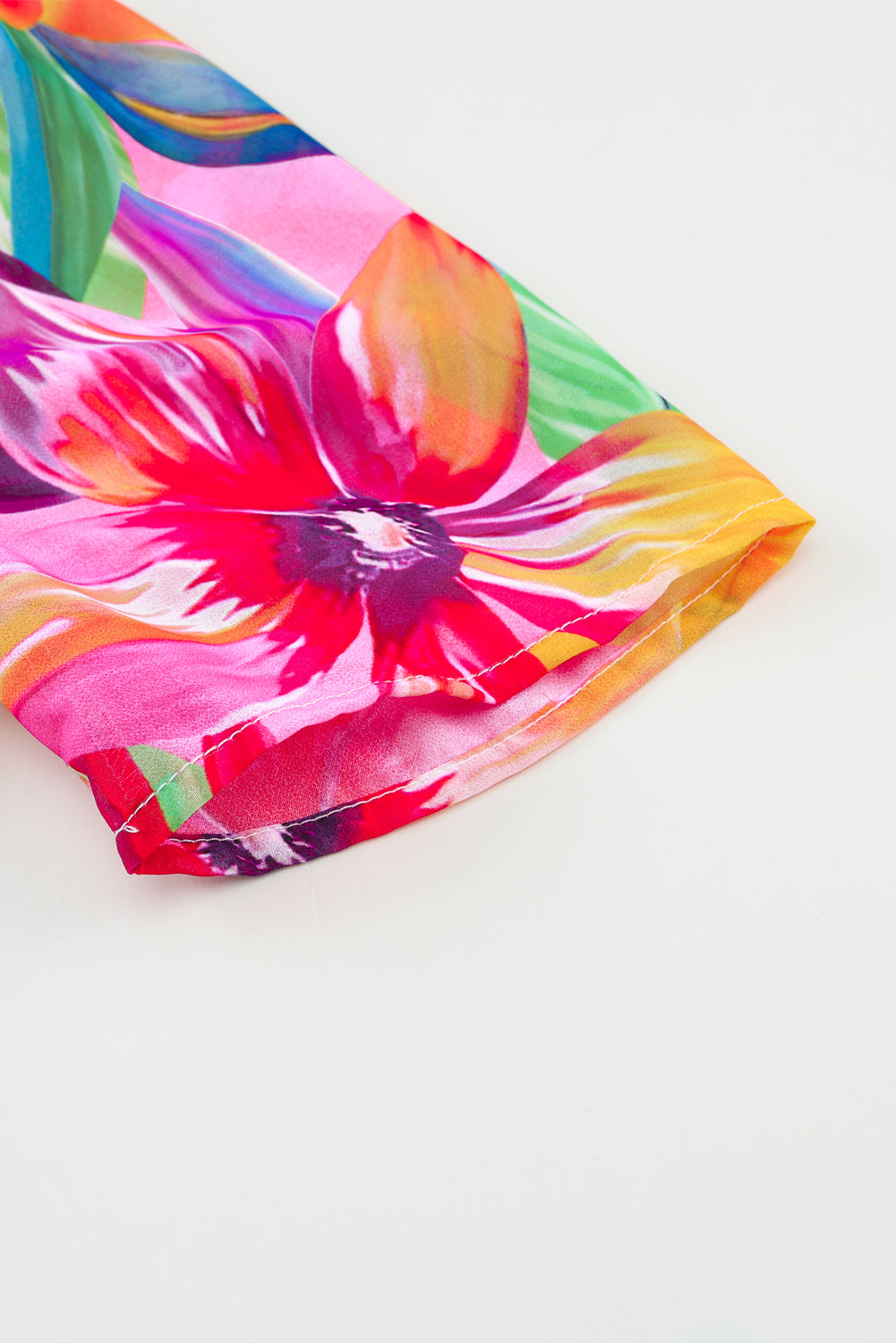 Multicolor Floral Print V Neck Short Sleeve Flared Dress