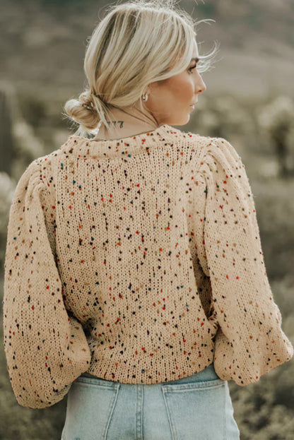 Beige Knitted Casual Long Sleeve Pullover Sweater