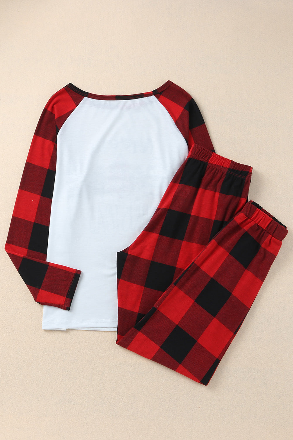 Red Plaid Merry Christmas Casual Top Pants Loungewear Set