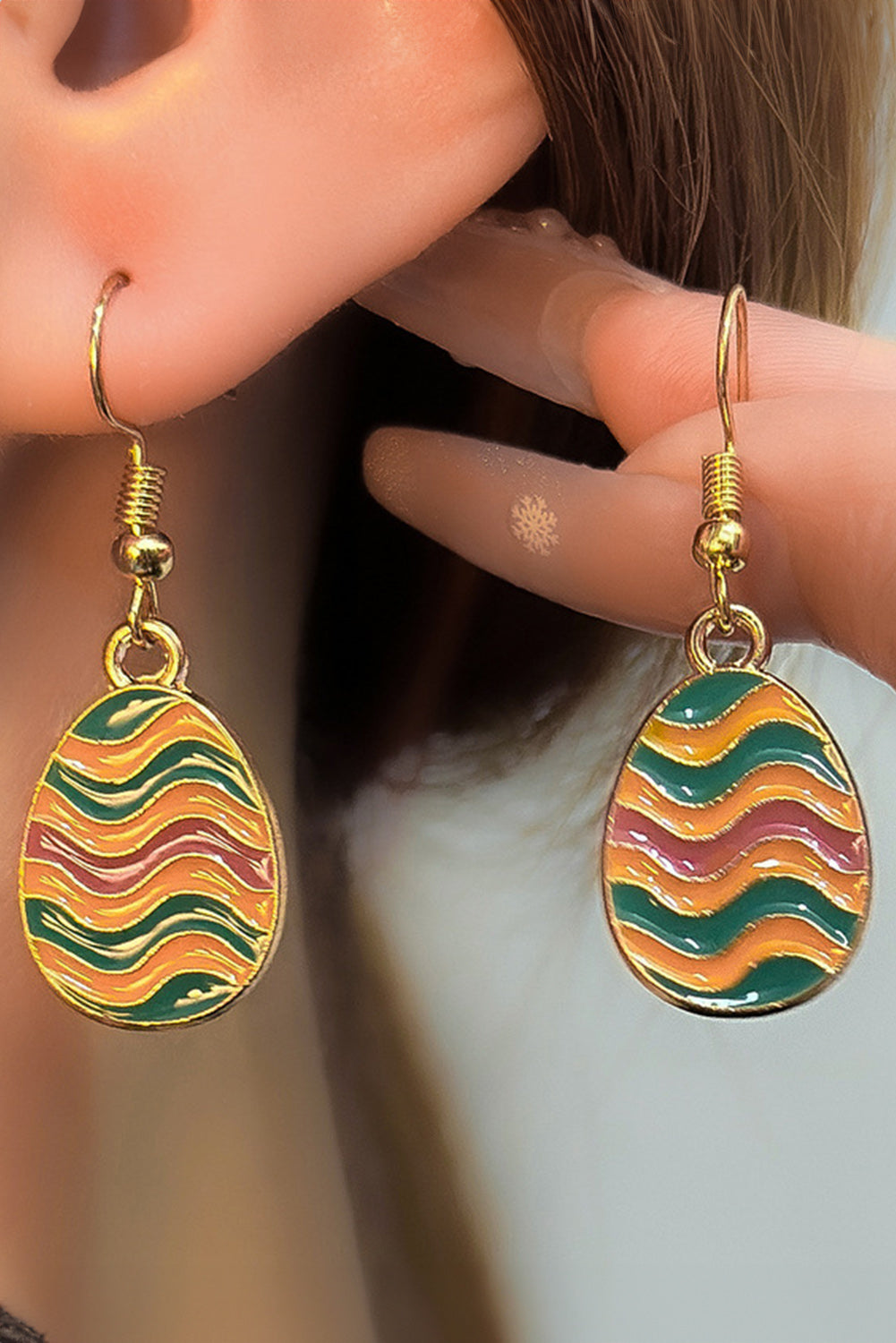 Orange Striped Easter Egg Hook Drop Earrings