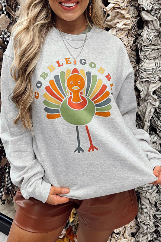 Gray Turkey Print Graphic Sweatshirt
