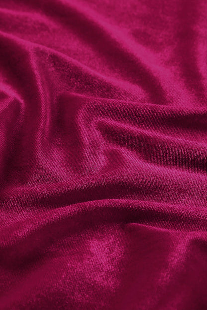 Red Casual Velvet Lapel Pocket Long Coat