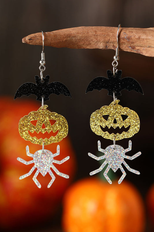 Multicolour Halloween Bat Pumpkin Spider Shiny Dangle Earrings