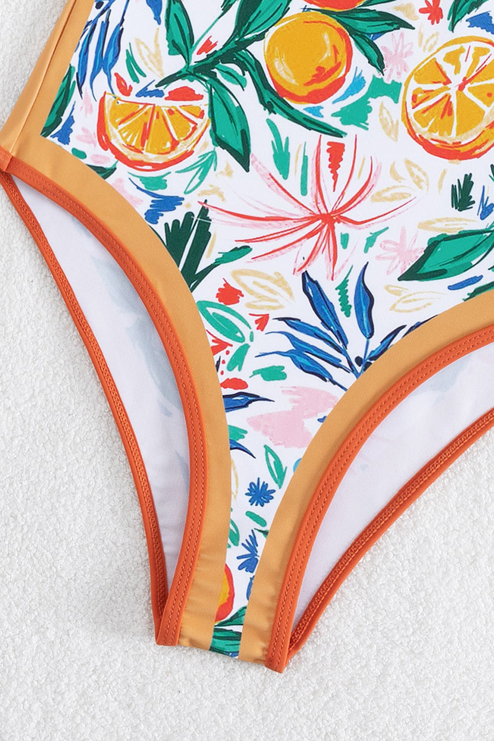 Orange Fruit Plant Print Tie Straps One Piece Swimsuit