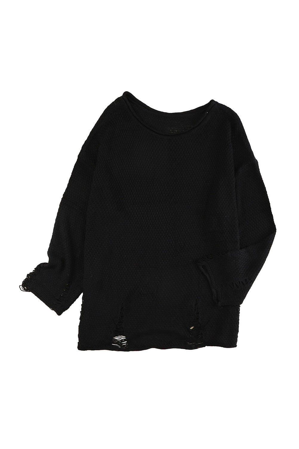 Black Casual Distressed Ripped Crop Knit Sweater