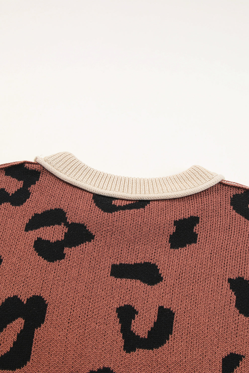 Coffee Leopard Print Patchwork Pullover Sweater