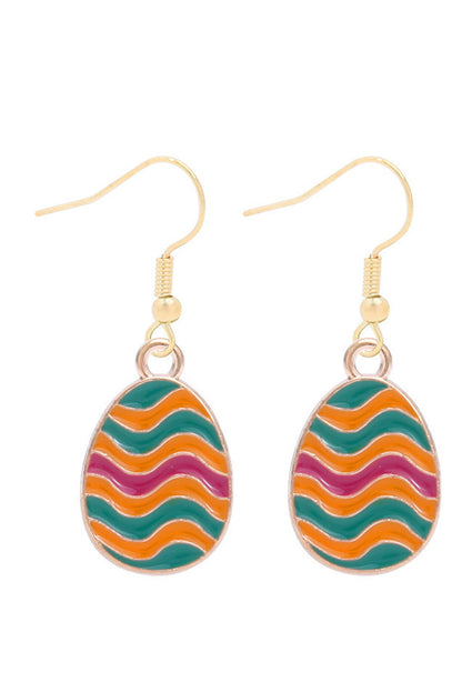 Orange Striped Easter Egg Hook Drop Earrings