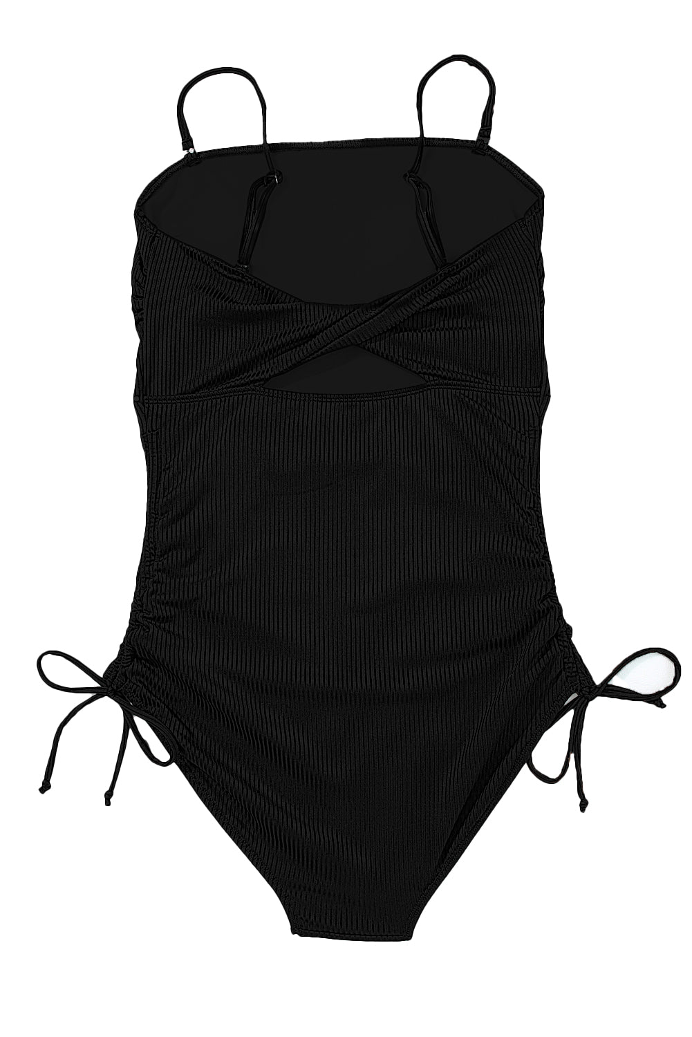 Navy Blue Side Drawstring Cutout One Piece Swimsuit