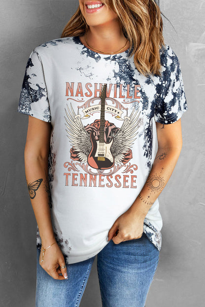 Gray Nashville Tennessee Guitar Tee with Tie Dye