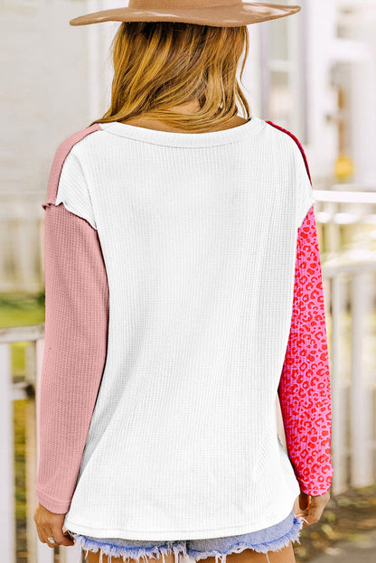 Pink & White Leopard Print Knit Top