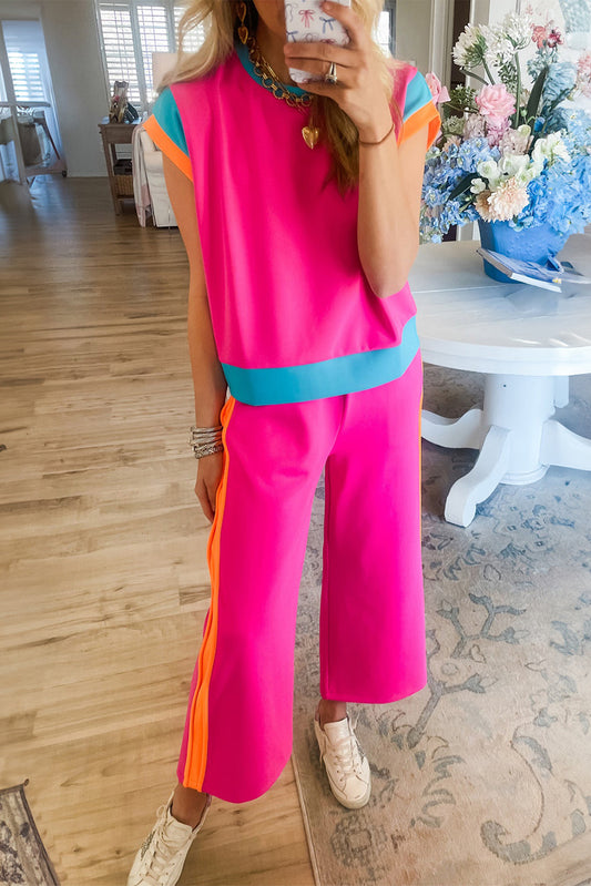 Strawberry Pink Cap Sleeve Tee and Wide Leg Pants Set