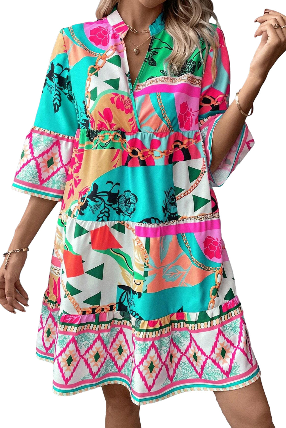  Boho Abstract Tiered Dress