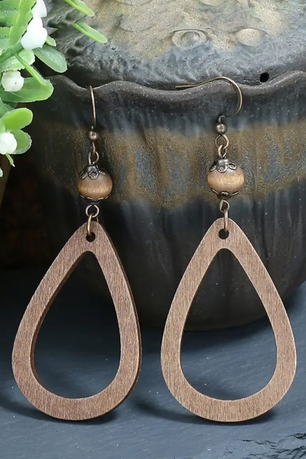 Chestnut Vintage Wooden Water Drop Shape Earrings