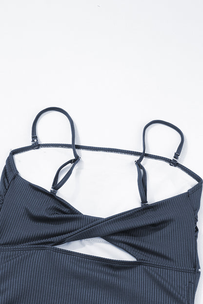 Navy Blue Side Drawstring Cutout One Piece Swimsuit