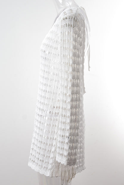 White Crochet Beach Dress with Knotted Back