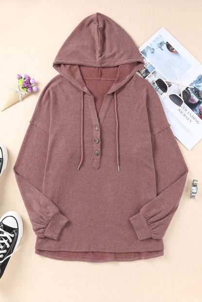 White Button Front Pullover Hooded Sweatshirt