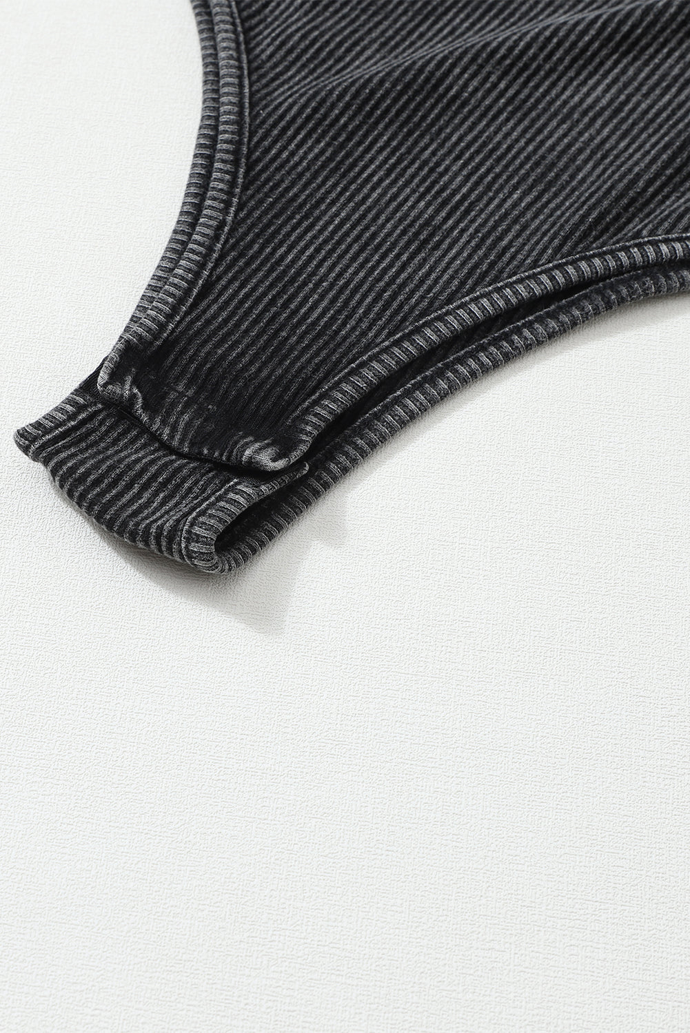 Black Vintage Washed Ribbed Snap Button Long Sleeve Bodysuit