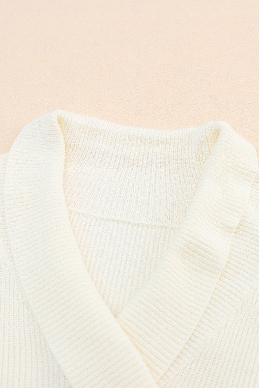 Beige Ribbed Long Sleeve Surplice Crop Sweater