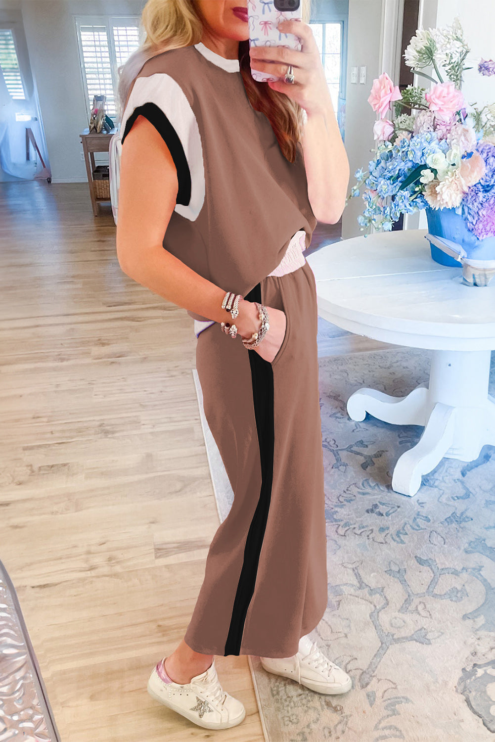Chestnut Colorblock Tee and Wide Leg Pants Set