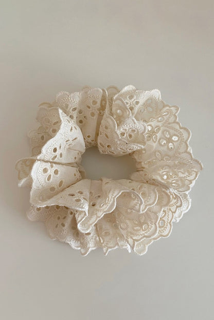 White Lace Crochet Tiered Large Hair Scrunchie
