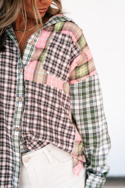 Multicolor Plaid Patchwork High Low Oversized Shacket