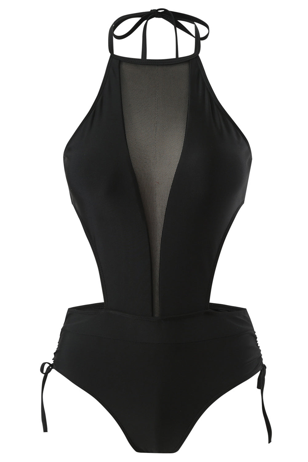 Black Knotted Halter Backless One Piece Swimsuit
