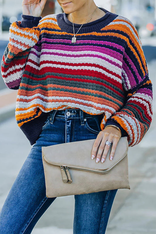 Multicolor Striped Drop Sleeve Knit Sweater