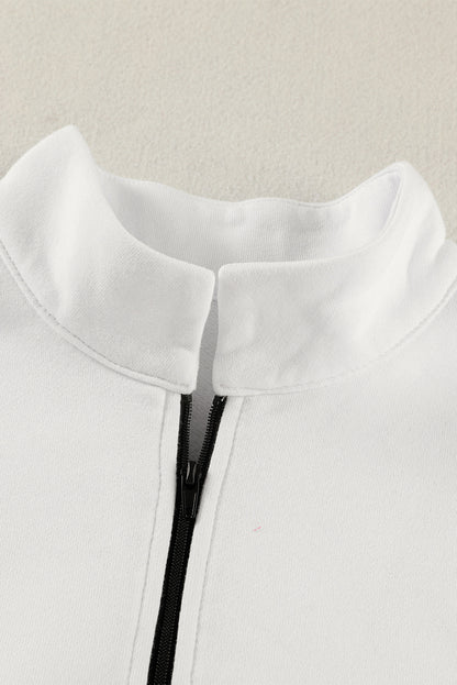 White Oversized Quarter Zip Pullover Sweatshirt