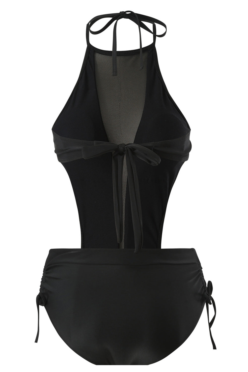 Black Knotted Halter Backless One Piece Swimsuit
