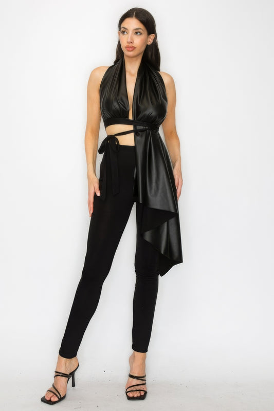 Faux Leather Top and Pants Set