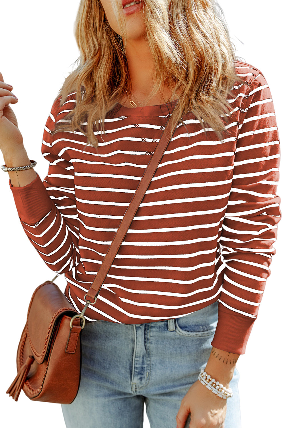 Striped Print Casual Long Sleeve Pullover Top