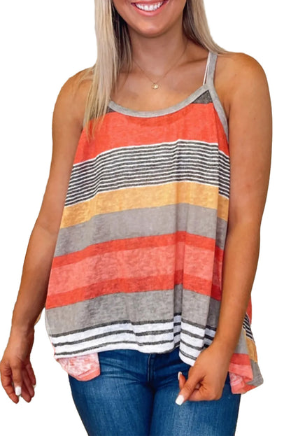 Red Colourful Striped Casual Flowy Cami Top