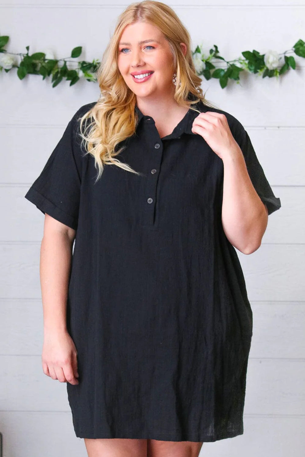 Black Plus Size Buttoned Shirt Dress
