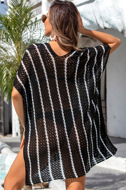 Black Striped Crochet Beach Cover-Up