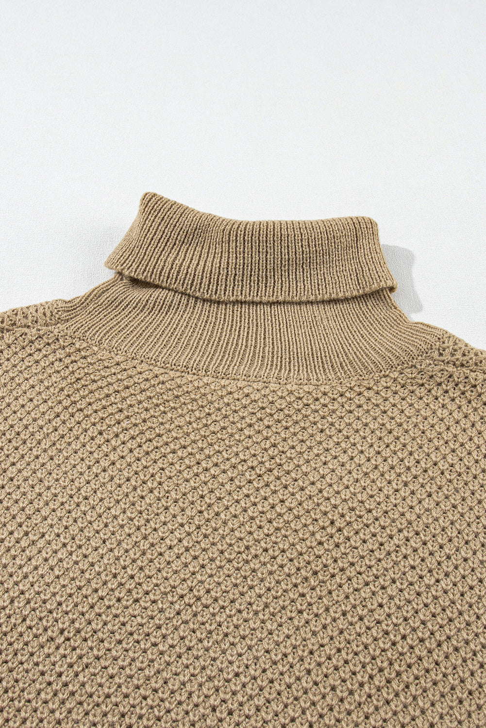 Light Grey Turtleneck Knitted Texture Short Sleeve Sweater