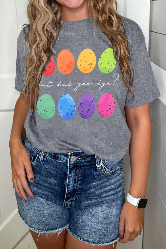 Gray Easter Eggs Print Graphic Crew Neck T Shirt