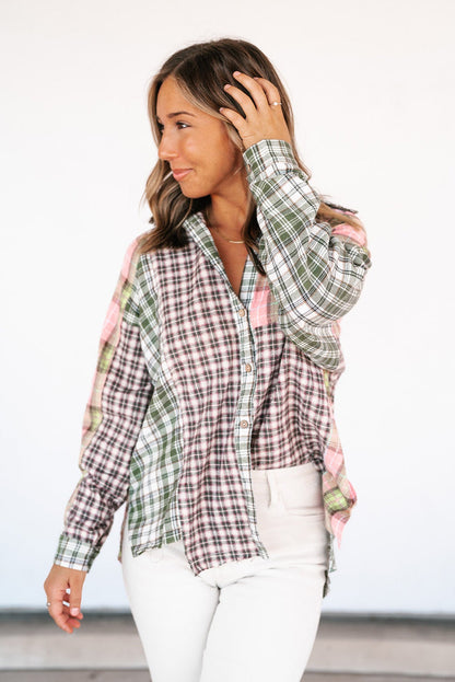 Multicolor Plaid Patchwork High Low Oversized Shacket