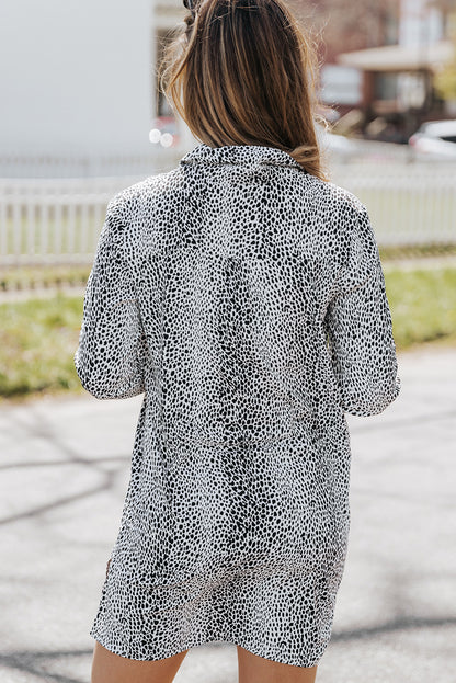 Cheetah Casual Long Sleeve Button Up Shirt Dress