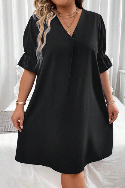 Plus Size Mini Dress with Ruffled Puff Sleeves
