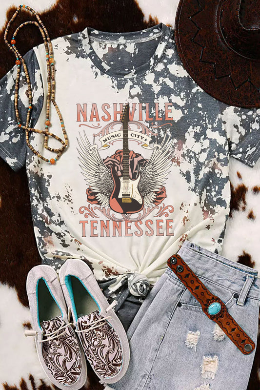 Gray Nashville Tennessee Guitar Tee with Tie Dye