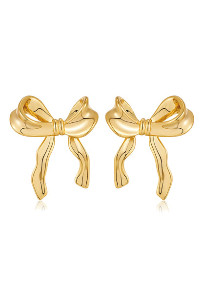 Gold Elegant Ribbon Bow Shape Stud Earrings