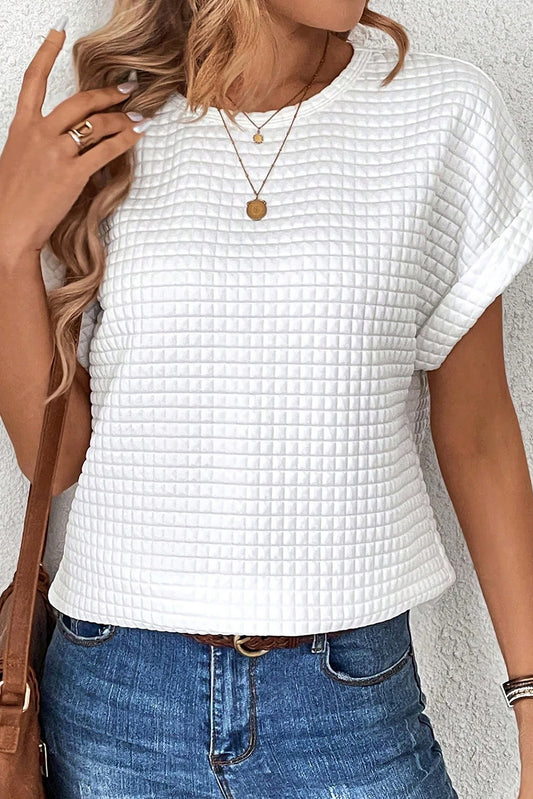 White Textured Batwing Sleeve Plain Blouse